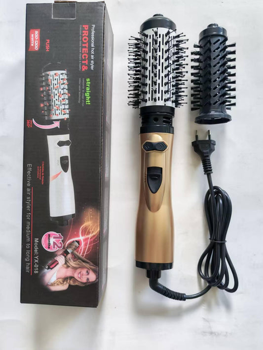 Gold 2-in-1 hot air styler with two rotating brush barrels and power cord