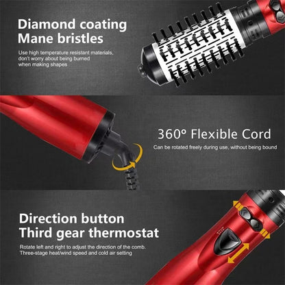 2-in-1 Gold Automatic Rotating Hot Air Styler(38/50mm Curling Barrel) - Multifunctional Hair Dryer Brush, Straightener & Curler with 3 Heat Settings and 360° Bi-directional Rotation