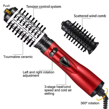 2-in-1 Blue Automatic Rotating Hot Air Styler(38/50mm Curling Barrel) - Multifunctional Hair Dryer Brush, Straightener & Curler with 3 Heat Settings and 360° Bi-directional Rotation