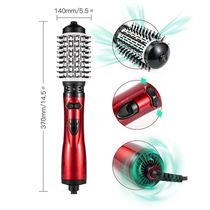 2-in-1 Blue Automatic Rotating Hot Air Styler(38/50mm Curling Barrel) - Multifunctional Hair Dryer Brush, Straightener & Curler with 3 Heat Settings and 360° Bi-directional Rotation