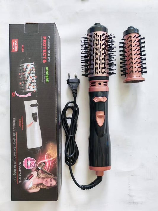 2-in-1 hot air styler in retail box with rotating barrel brush and cord