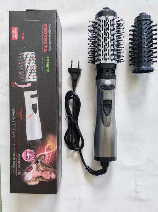 Hair styler and curling brush with removable barrel and power cord, dark gray