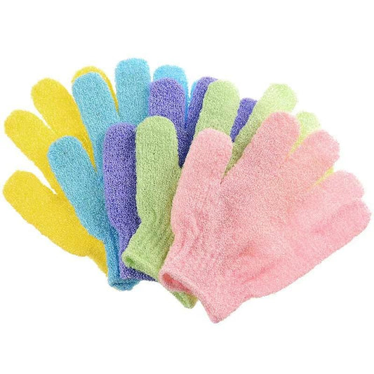 5-pack exfoliating bath mitt set with multicolor double-sided scrubbing gloves