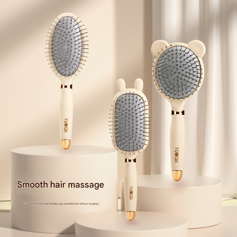 Little Bear Comb Soft Touch Air Cushion Hair Brush with Built-in Cleaning Claw Detangling Massage Comb for Wet and Dry Hair Gentle Scalp Care