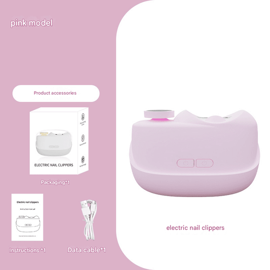 Pink 2-in-1 electric nail clipper with grinder and side buttons