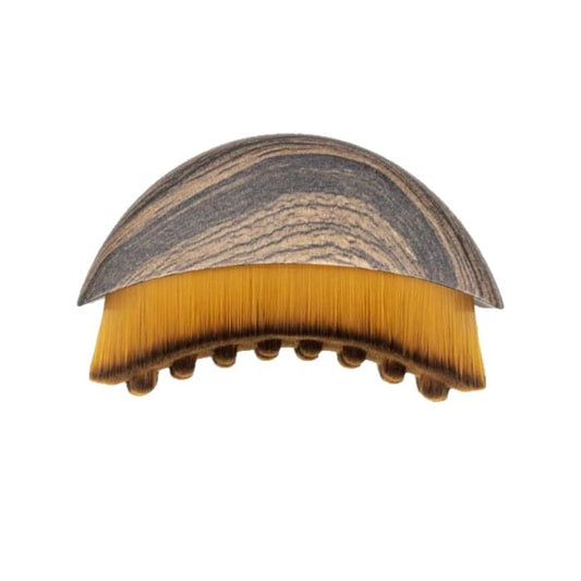 Curved face contour brush head with yellow nylon bristles and gray swirled backing