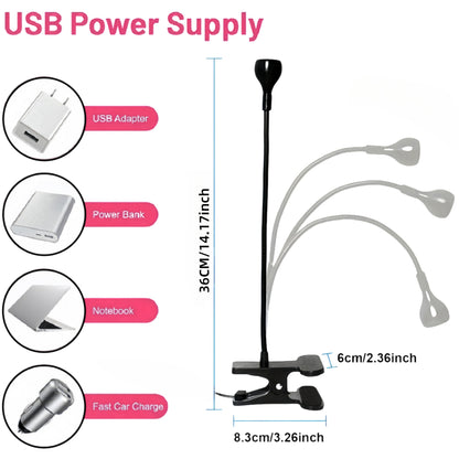 White 3W UV LED Gel Nail Curing Lamp Clip On Flexible Gooseneck Light 4 Brightness Levels for Gel Polish and Resin Curing