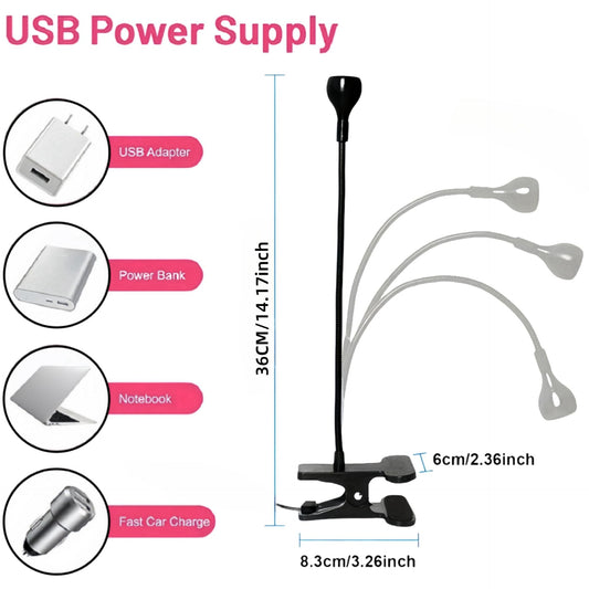 Black clip-on UV LED curing lamp with USB power cable and clamp base