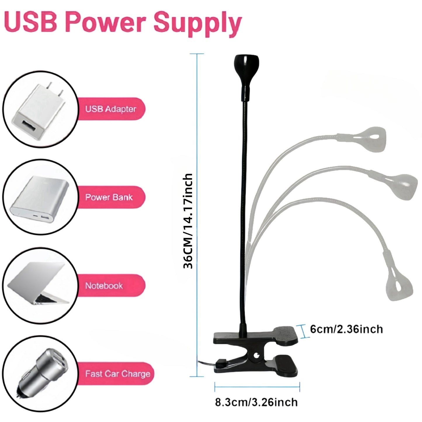 Silver 3W UV LED Gel Nail Curing Lamp Clip On Flexible Gooseneck Light 4 Brightness Levels for Gel Polish and Resin Curing
