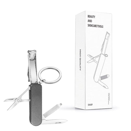 Foldable stainless nail clipper multitool keychain with built-in scissors and file
