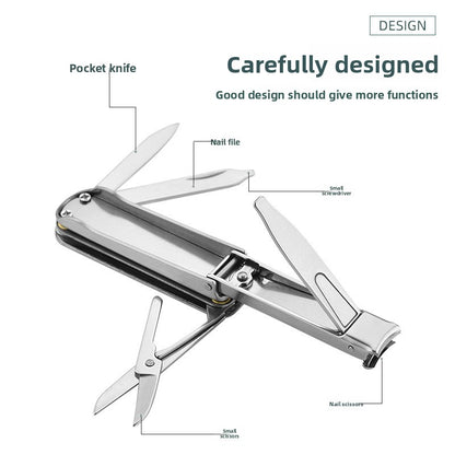 2-PCS Blue 5-in-1 Foldable Stainless Steel Nail Clipper Multitool Keychain with Knife Scissors and File Portable Pocket Manicure Set