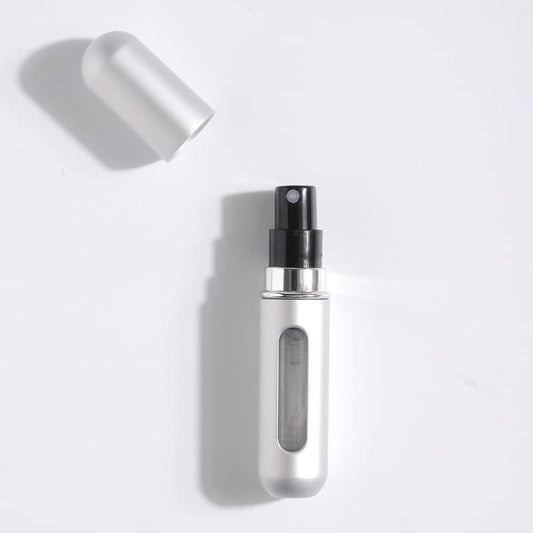Silver refillable perfume atomizer with mist nozzle and refill tube