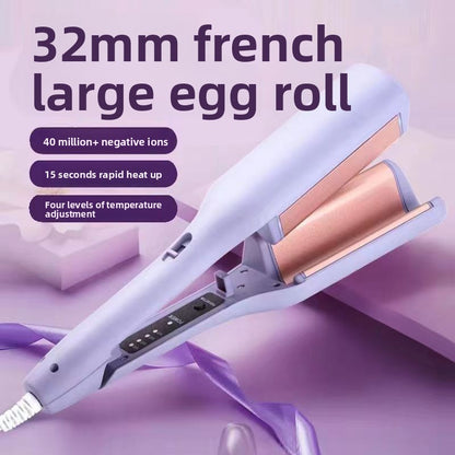 32mm French Style Hair Waver Curler Mermaid Waves Iron V-Shape Barrel Negative Ion Fast Heating Styling Tool Purple AU Plug