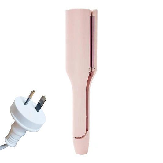 Hair waver curler with pink body and corded AU plug, V-shaped barrel