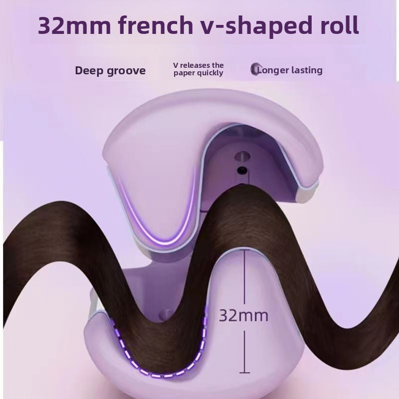 32mm French Style Hair Waver Curler Mermaid Waves Iron V-Shape Barrel Negative Ion Fast Heating Styling Tool Pink AU Plug