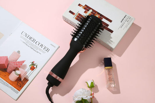 3-in-1 hot air brush with black barrel and vented styling brush head, AU plug cord