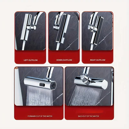 Waterfall Kitchen Tap Extender 360 Swivel Faucet Aerator Attachment 3 Spray Modes High Pressure Splash Proof Sink Nozzle with Universal Adapters Chrome Finish