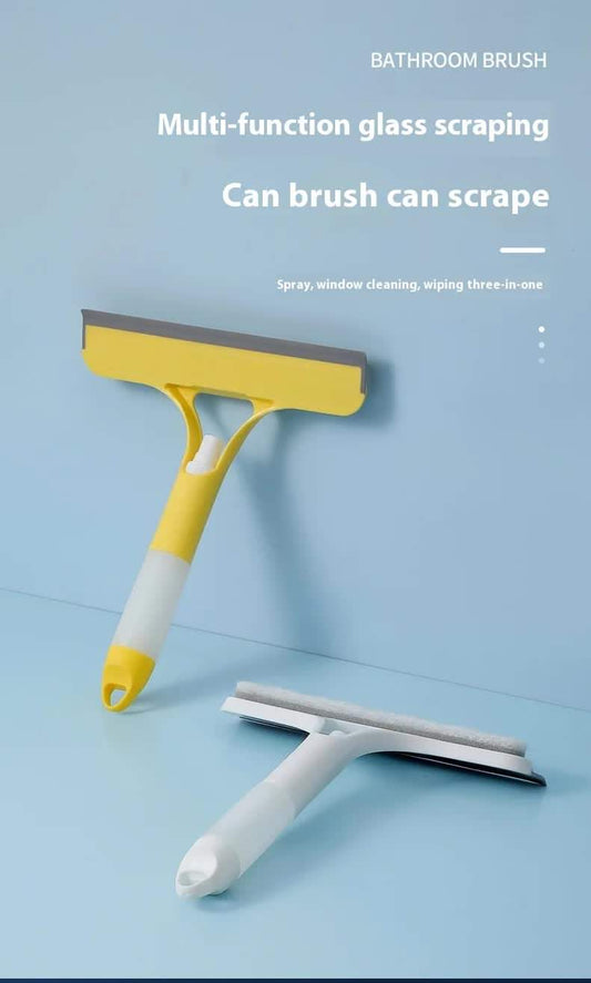 Yellow-and-white multi-function glass scraper squeegee with sponge wipe pad