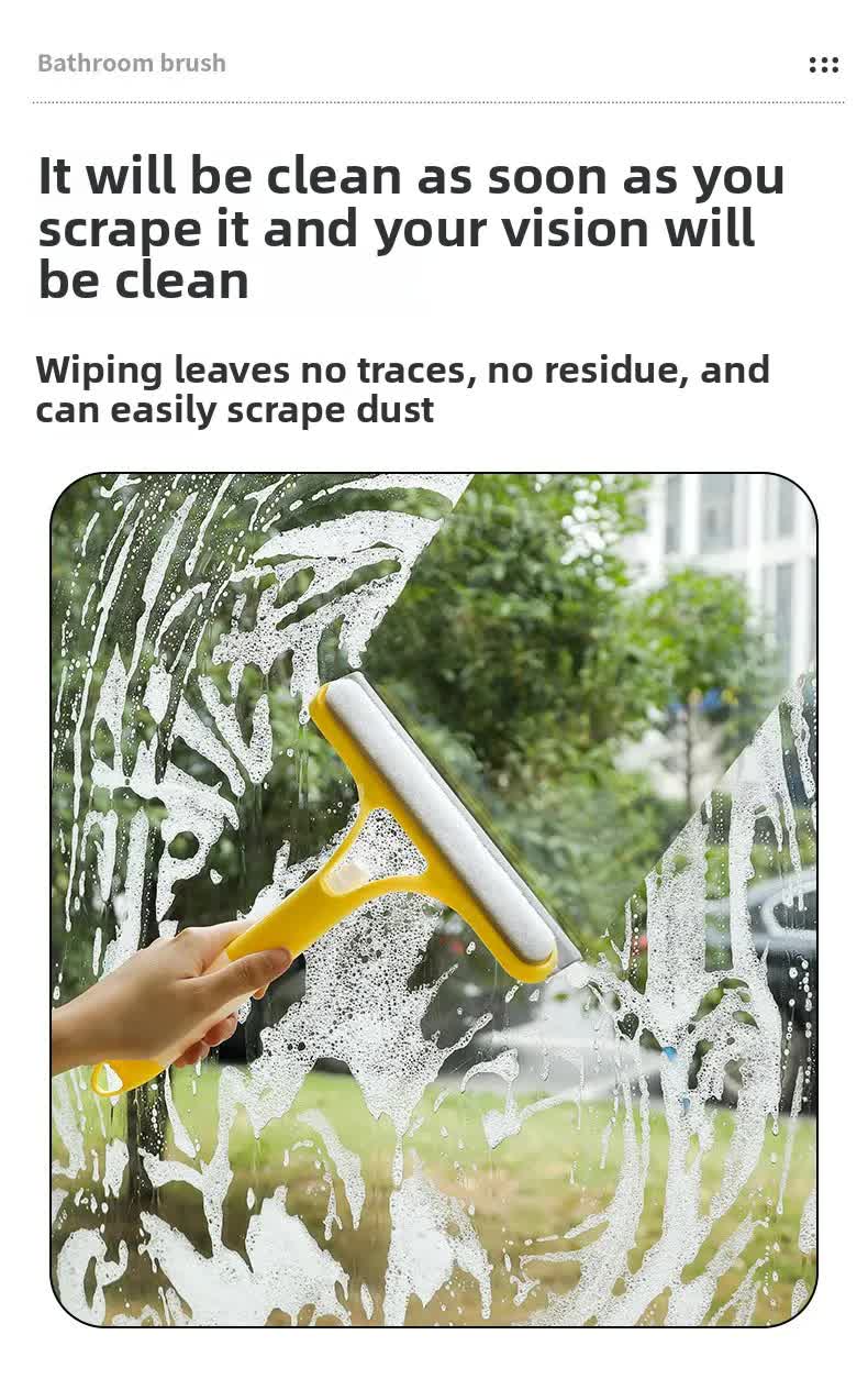 White 3-in-1 Window Squeegee with Built-in Spray Bottle - Dual Sided Sponge Glass Cleaner - Streak Free Tool for Shower Screens, Mirrors & Car Windows