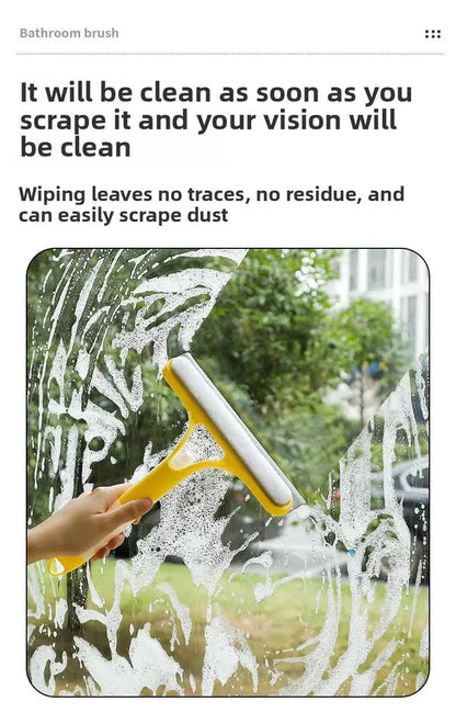 White 3-in-1 Window Squeegee with Built-in Spray Bottle - Dual Sided Sponge Glass Cleaner - Streak Free Tool for Shower Screens, Mirrors & Car Windows