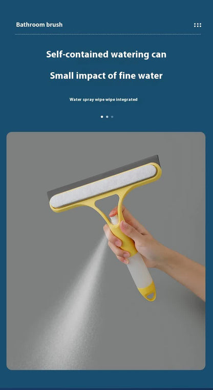 White 3-in-1 Window Squeegee with Built-in Spray Bottle - Dual Sided Sponge Glass Cleaner - Streak Free Tool for Shower Screens, Mirrors & Car Windows
