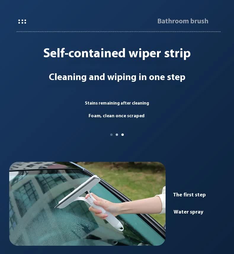 Blue 3-in-1 Window Squeegee with Built-in Spray Bottle - Dual Sided Sponge Glass Cleaner - Streak Free Tool for Shower Screens, Mirrors & Car Windows