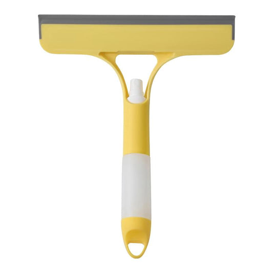 Yellow-and-white window squeegee tool with dark gray rubber blade and grip handle