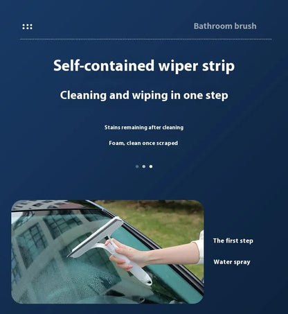 Yellow 3-in-1 Window Squeegee with Built-in Spray Bottle - Dual Sided Sponge Glass Cleaner - Streak Free Tool for Shower Screens, Mirrors & Car Windows