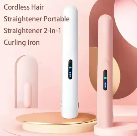 White 2-in-1 cordless hair straightener and curler with LED panel