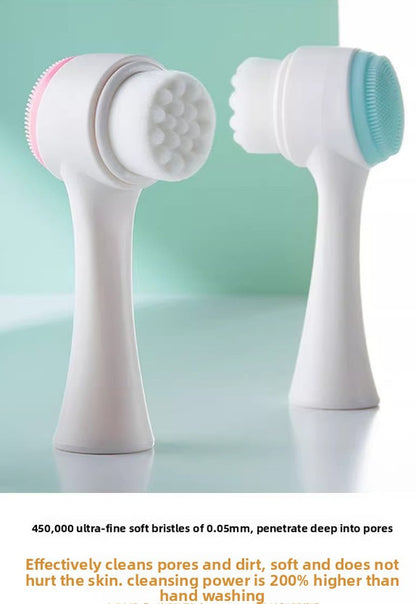 2 PCS Dual Sided Facial Cleansing Brush Set Soft Microfiber & Silicone Scrubber Manual Face Washer Exfoliator Tool Blue & Pink for Deep Pore Cleaning