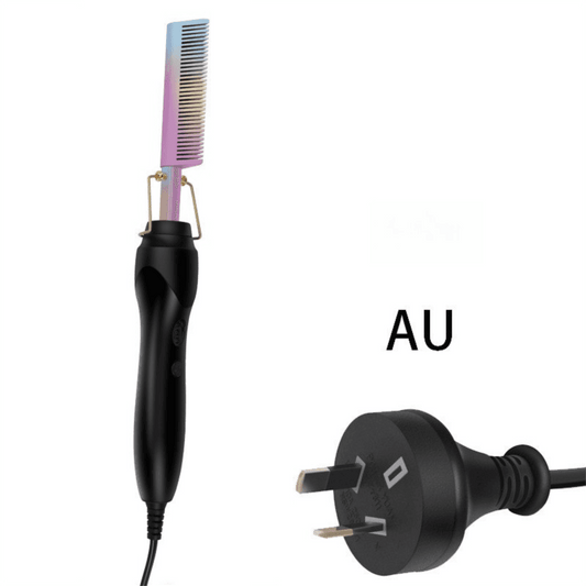 2-in-1 electric hot comb straightener with gold teeth and AU plug power cord