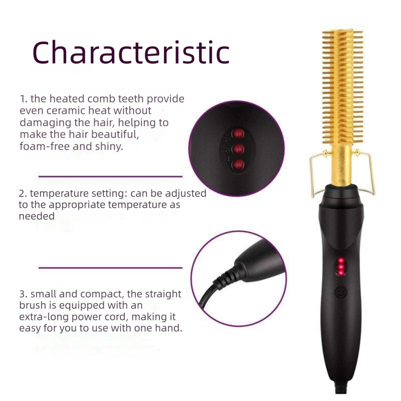 2-in-1 Electric Hot Comb Hair Straightener & Curler Titanium Alloy Heating Fast Heat Up Anti-Scald Pressing Comb with AU Plug Gradient Colour