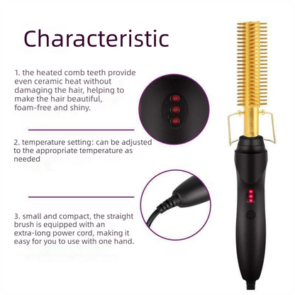 2-in-1 Electric Hot Comb Hair Straightener & Curler Titanium Alloy Heating Fast Heat Up Anti-Scald Pressing Comb with AU Plug Gradient Colour