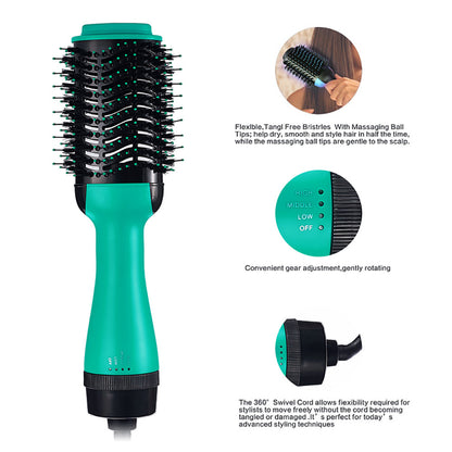 2-in-1 Black-Pink Negative Ion Hot Air Styler Brush - 7-Level Temp & 3-Gear Speed, Fast Drying Blow Dryer & Volumizing Straight/Curling Comb