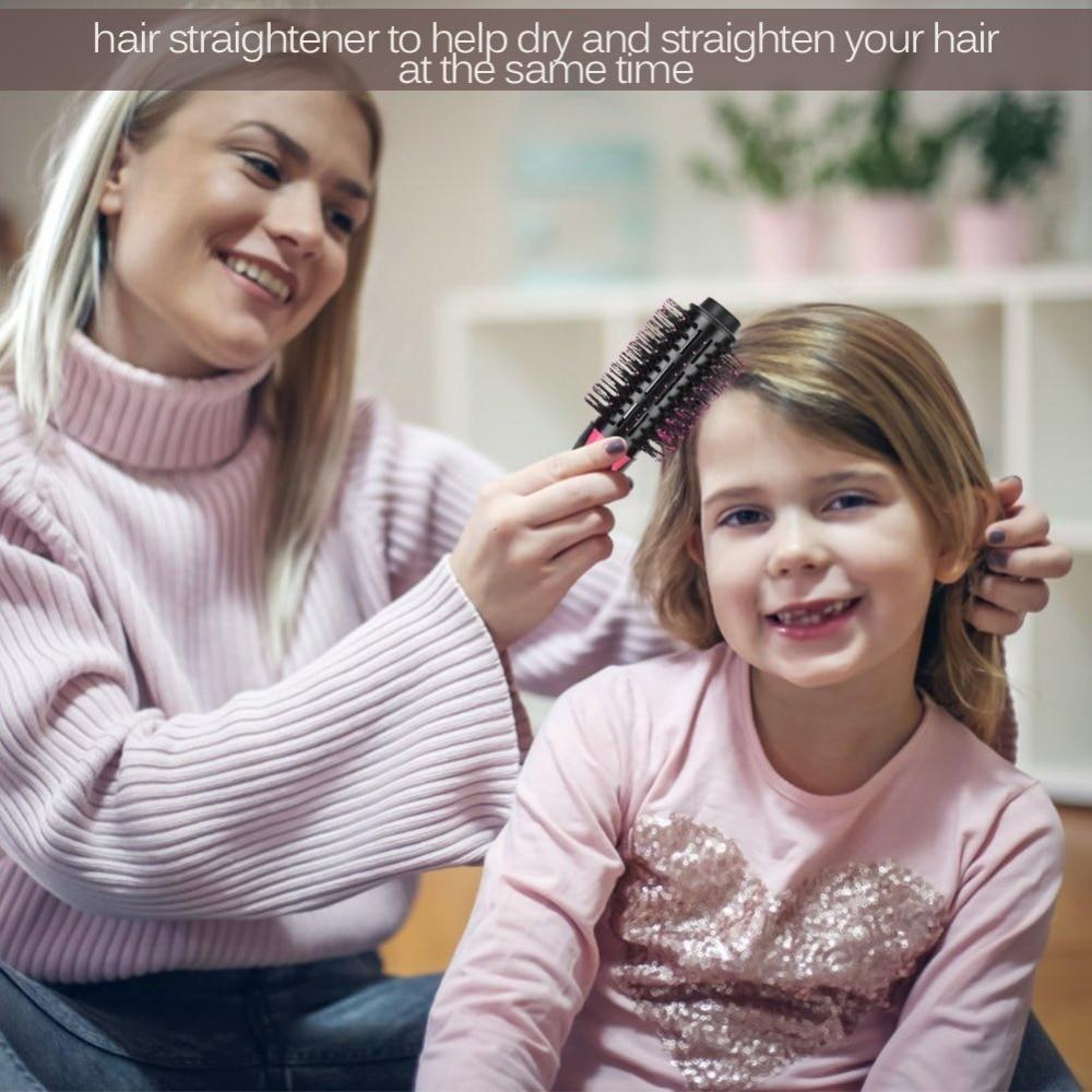 2-in-1 Black-Pink Negative Ion Hot Air Styler Brush - 7-Level Temp & 3-Gear Speed, Fast Drying Blow Dryer & Volumizing Straight/Curling Comb