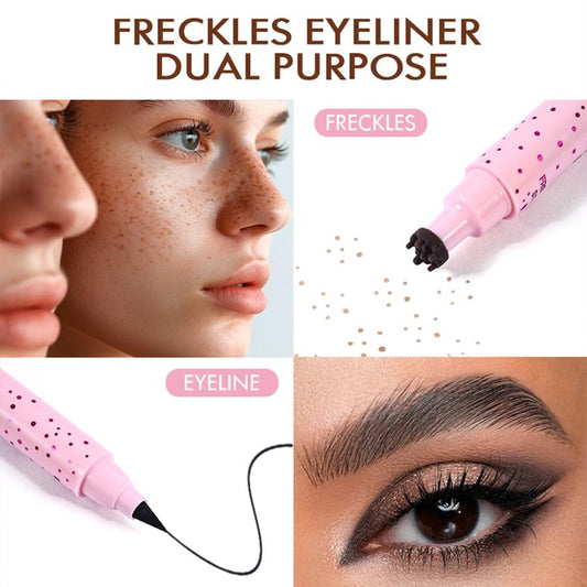Freckles and eyeliner dual-purpose pen, pink barrel with angled tip and dot stamp