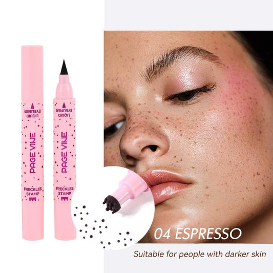 Dual-ended freckle pen and eyeliner, pink tube with dark precision tip