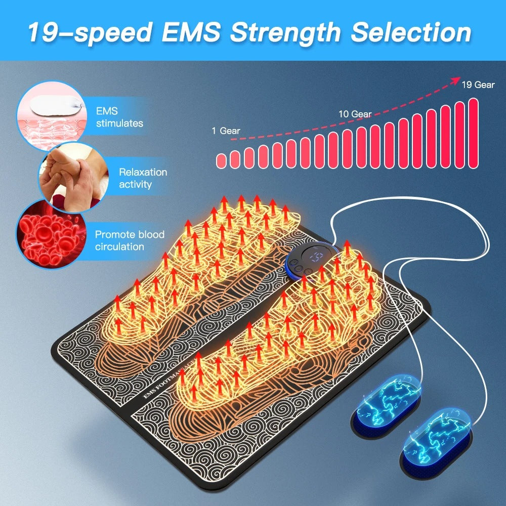EMS Foot Massager Mat - Pulse Device for Foot Reflexology, Deep Tissue Massage, and Acupressure Stimulation