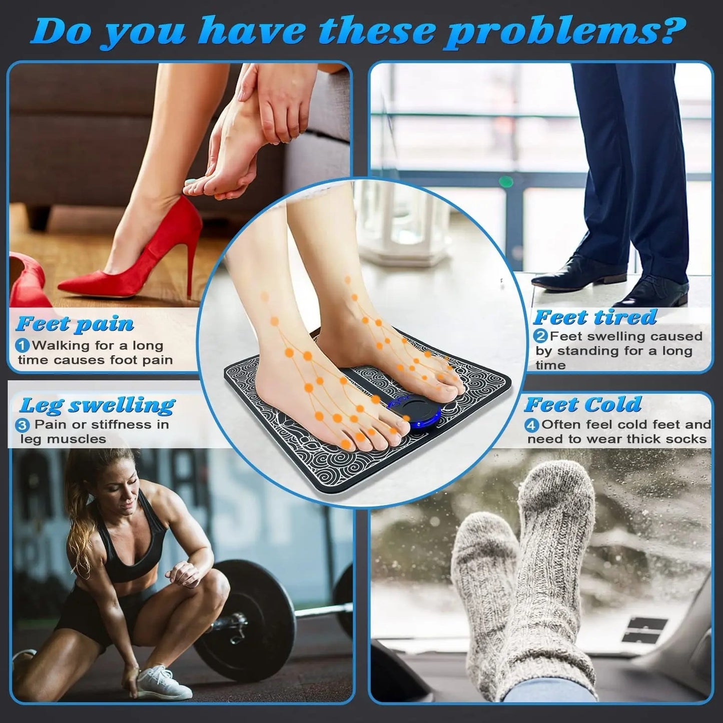 EMS Foot Massager Mat - Pulse Device for Foot Reflexology, Deep Tissue Massage, and Acupressure Stimulation