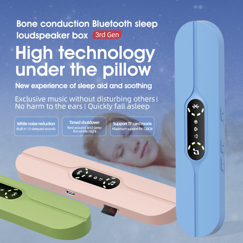 Black SMB-07 Bone Conduction Under-Pillow Speaker -  Bluetooth 5.4 Ultra-Thin Sleep Aid Sound Bar with Dual Speaker Resonance & 36 Built-in White Noise Tracks