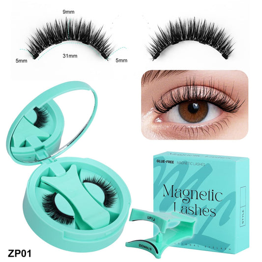 Teal magnetic eyelash applicator case with lashes and curved lash strip set