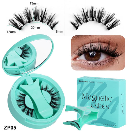 Magnetic eyelash kit open case with lash strips, tray, and teal applicator tool