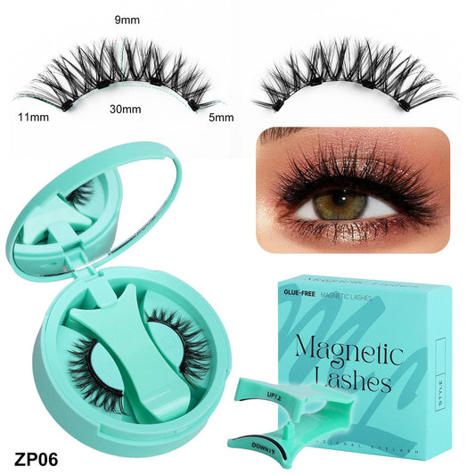 Teal magnetic eyelash applicator set with clip tray and lash strip, glue-free, reusable