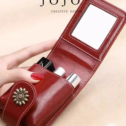 Peacock Blue Sleek Compact PU Leather Flap-Top Lip Gloss Organizer with Built-in Mirror