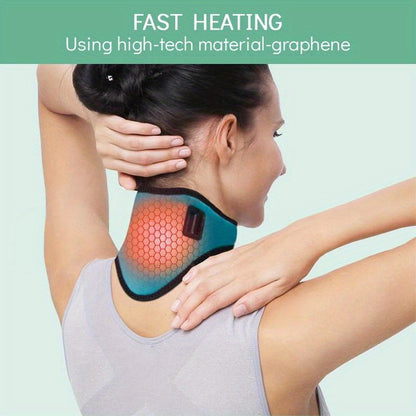 Green USB Electric Heated Neck Brace with 3-Level Temperature - Portable Wormwood Hot Compress Cervical Support Wrap for Pain Relief