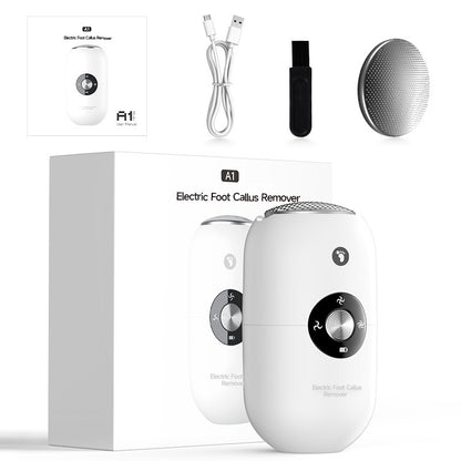 White A1 Compact Electric Foot Dead Skin and Callus Remover - IPX6 Pedicure Tool with 3-Speed Mode & Dual 360°Rotating Stainless Steel Heads