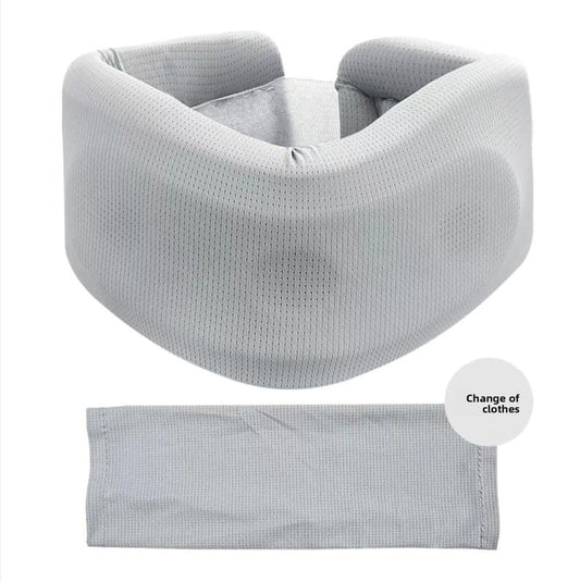 Light gray neck support collar with cushioned, breathable mesh wrap