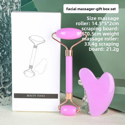 Purple Dual-Head Resin Facial Roller and Heart-Shaped Gua Sha Set for Home SPA Skincare and Face Neck Massage