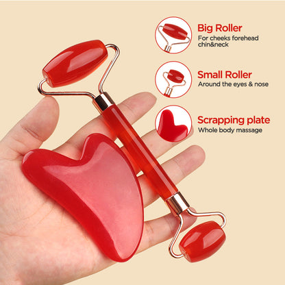 Black Dual-Head Resin Facial Roller and Heart-Shaped Gua Sha Set for Home SPA Skincare and Face Neck Massage