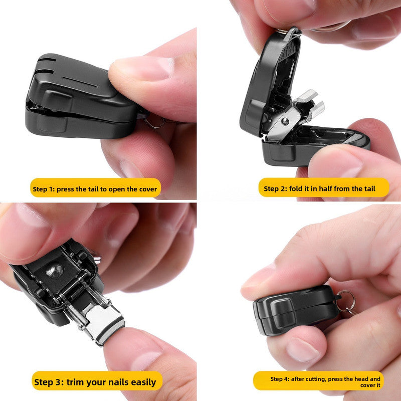 Small backpack style gun black Compact Folding Nail Clippers with Stainless Steel Blade and Keychain Design for Daily Use Local Standard Fit